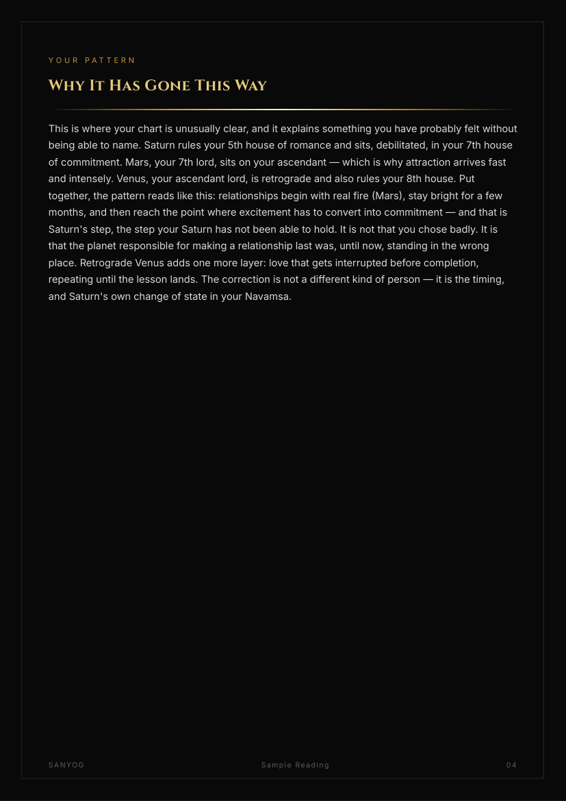Sample page explaining the pattern in past relationships